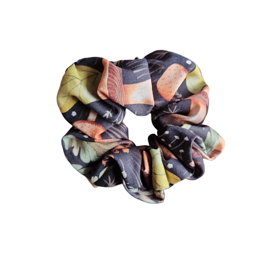 Handmade Mushroom Cotton Scrunchie Dark Whimsigoth Fungi Fluffy Hair Tie
